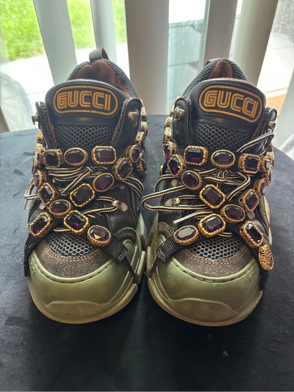 GUCCI men Green and Purple Embellished with crystal Sneaker